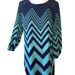 NWOT-CHEVRON SHIFT DRESS WITH FAUX LEATHER SHOULDER DETAIL